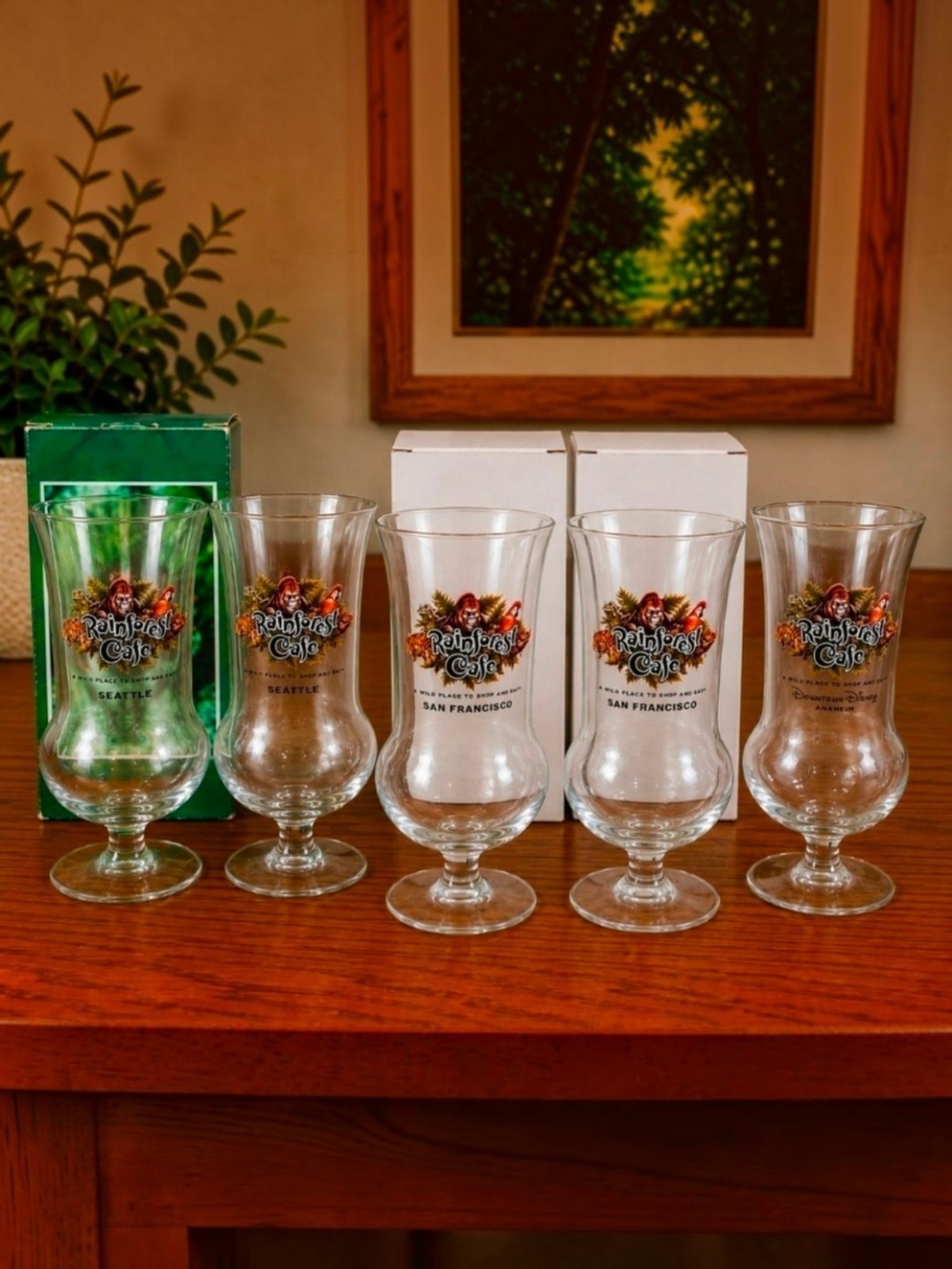 RAINFOREST Clear Branded Hurricane Glasses with Multicolor Logo (Set of 5)
